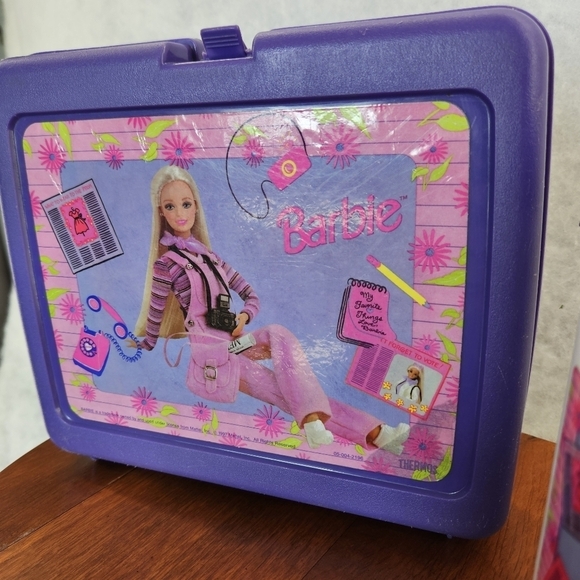 Vintage 1997 Barbie Plastic Lunch box With Thermos Purple - Picture 10 of 11
